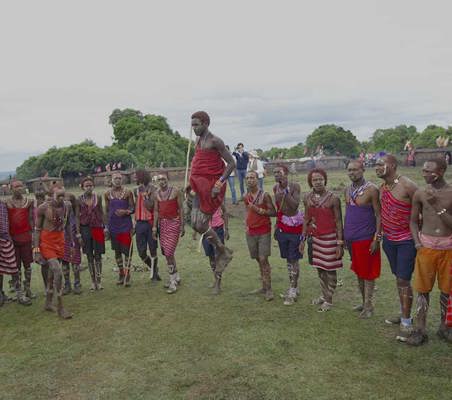Masai Jump for tourists #1 while on safari in Kenya maasai mara organised by ©bushtreksafaris private safaris