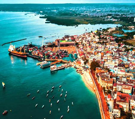 Arial Stone Town Port honeymoon safari ©bushtreksafaris